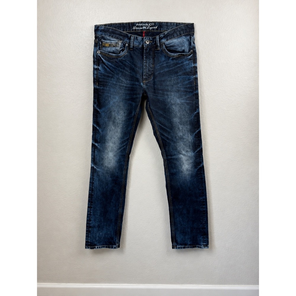 Parasuco Denim Legend Men's 32x34 Jeans Dark Wash Distressed Y2K Straight Leg